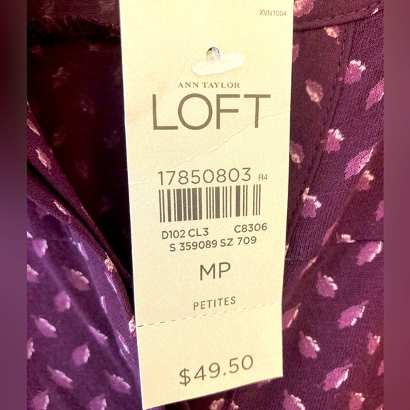NWT Loft Blouse Long Sleeve Mixed Media Plum Leaf Pattern MP - Picture 7 of 7